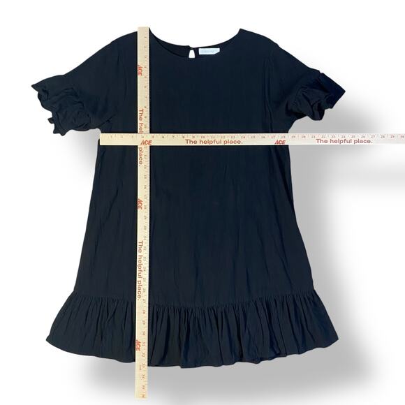 All Row Black Ruffle Hem Shift Dress Women’s Size M Cotton Linen Minimalist - Picture 3 of 7